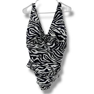 NEW Anne Cole Swimsuit Size 20W Navy Blue and White Zebra Print Plus Size Swim